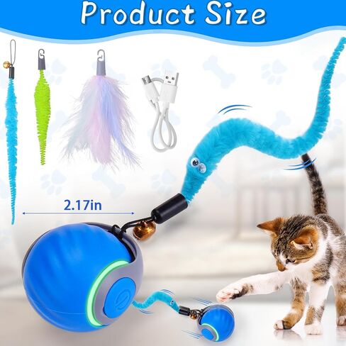 Dr. Fluffyyes ™ Interactive Cat Toy Ball-كرة قابلة للتنشيط بالحركة ، مع إعادة شحن USB مع غطاء مضاد للخلع و 2 ذيول قابلة للتغيير-لعبة الإثراء الداخلية الممتعة للقطط والقطط النشطة (Orange) in Kuwait