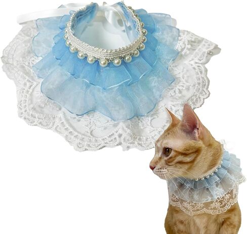 أزياء الحيوانات الأليفة Cat Lace Bandana ، طوق Cat Tutu للكلاب الصغيرة أرنب الزفاف زخرفة حفلة عيد ميلاد ، Blue S 7.5 "-10" in Kuwait