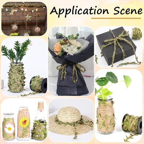 33 Feet 2MM Leaf Burlap Ribbon Artificial Leaves Vine String Orange Ribbons with Fall Leaves Rattan Rope Creative Braided Jute Twine Roll for Crafting Hanging Wall Decoration Garland Making in Saudi Arabia