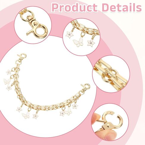 uxcell 1pcs 10 "حزام سلسلة موسع المحفظة ، سحر إكسسوارات حقيبة للنساء تعامل مع الديكور بديل مع قلادة الفراشة الزهور ، الأرجواني in Saudi Arabia