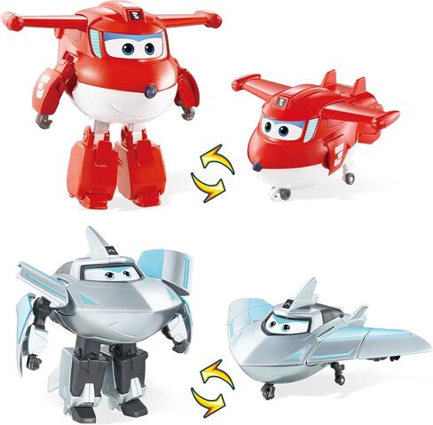 Super Wings Transformable Toys Playset, 5 in Jett and Traver Airplane Transforming Figures Toys Set, 2 in 1 Mode Rescue Bots Toy for 3-5 Year Old Boys Girls, Plane Toy for Toddlers Kids Age 3 4 5 6 in Kuwait