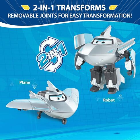 Super Wings Transformable Toys Playset, 5 in Jett and Traver Airplane Transforming Figures Toys Set, 2 in 1 Mode Rescue Bots Toy for 3-5 Year Old Boys Girls, Plane Toy for Toddlers Kids Age 3 4 5 6 in Kuwait