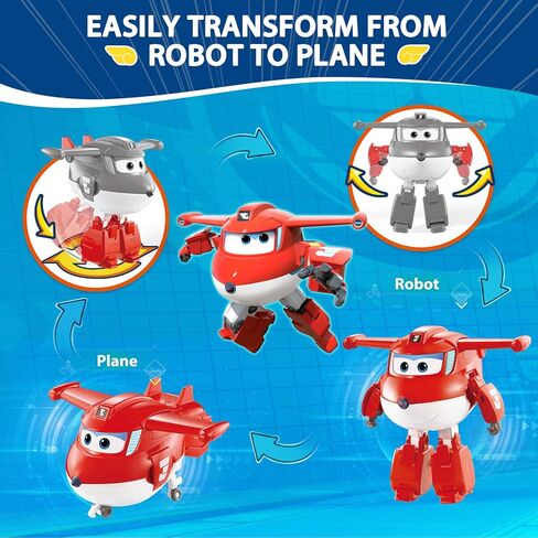 Super Wings Transformable Toys Playset, 5 in Jett and Traver Airplane Transforming Figures Toys Set, 2 in 1 Mode Rescue Bots Toy for 3-5 Year Old Boys Girls, Plane Toy for Toddlers Kids Age 3 4 5 6 in Kuwait