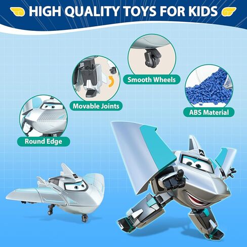 Super Wings Transformable Toys Playset, 5 in Jett and Traver Airplane Transforming Figures Toys Set, 2 in 1 Mode Rescue Bots Toy for 3-5 Year Old Boys Girls, Plane Toy for Toddlers Kids Age 3 4 5 6 in Kuwait