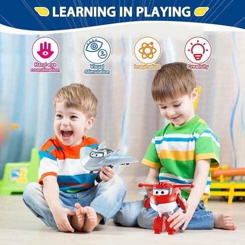 Super Wings Transformable Toys Playset, 5 in Jett and Traver Airplane Transforming Figures Toys Set, 2 in 1 Mode Rescue Bots Toy for 3-5 Year Old Boys Girls, Plane Toy for Toddlers Kids Age 3 4 5 6 in Kuwait