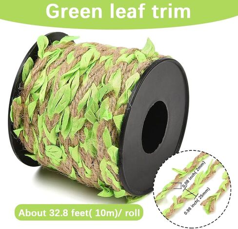 33 Feet 2MM Leaf Burlap Ribbon Artificial Leaves Vine String Orange Ribbons with Fall Leaves Rattan Rope Creative Braided Jute Twine Roll for Crafting Hanging Wall Decoration Garland Making in Saudi Arabia