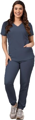 Green Town Women's Jogger Scrub Set Medical Nursing GT 4FLEX Top and Pant Solid Colors and Prints in Saudi Arabia