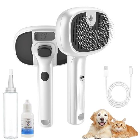 Pet Steam Brush for Cat and Dog,4-in-1 Grooming Tool with 2 Water Spray,Cat Hair Brush for Long & Short Haired Pets,Dog Brush for Shedding Easy to Clean in Kuwait
