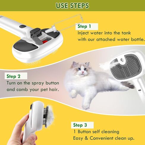 Pet Steam Brush for Cat and Dog,4-in-1 Grooming Tool with 2 Water Spray,Cat Hair Brush for Long & Short Haired Pets,Dog Brush for Shedding Easy to Clean in Kuwait