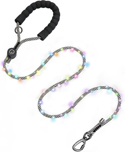 PetBonus 5 FT LED Dog Leash, Rechargeable Light Up Rope Dog Lead, 3 Lighting Modes, Thick Soft Padded Handle, Safer Night Walking for Small Medium Dogs (Black) in Saudi Arabia