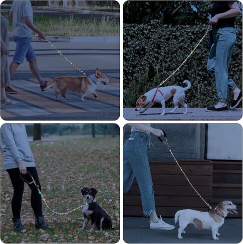PetBonus 5 FT LED Dog Leash, Rechargeable Light Up Rope Dog Lead, 3 Lighting Modes, Thick Soft Padded Handle, Safer Night Walking for Small Medium Dogs (Black) in Saudi Arabia