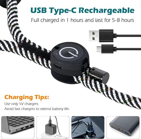 PetBonus 5 FT LED Dog Leash, Rechargeable Light Up Rope Dog Lead, 3 Lighting Modes, Thick Soft Padded Handle, Safer Night Walking for Small Medium Dogs (Black) in Saudi Arabia