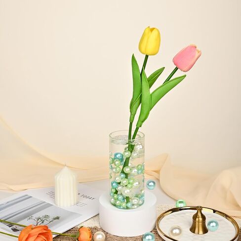 U-LIAN Green Floating Beads for Centerpieces, 160PCS No Hole Faux Pearls and 3000PCS Water Beads for Vase Filler, Round Glossy Polished Bead for Table Scatters, Wedding Party, Home Decor, 10/14/20mm in Kuwait