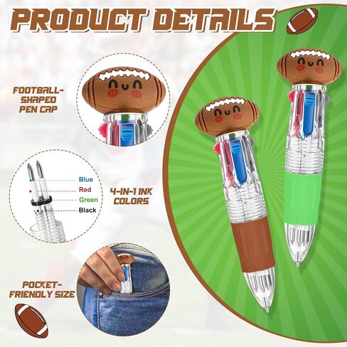 15 PCS Football Party Favors Football Smile Multicolor Pare Pens قابلة للسحب 4 في 1 لصالح طلاب الحفلات الرياضية المدرسية المكتبية in Saudi Arabia