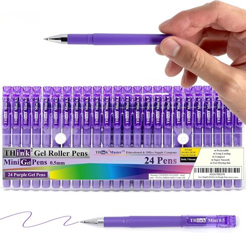 THINK2MASTER [24 Pens - Purple Ink Think2 0.5mm Pocketable Mini Gel Pens. (24 Purple) Fine Point Small Rollerball Pens with Smooth Quick Drying Ink. in Saudi Arabia