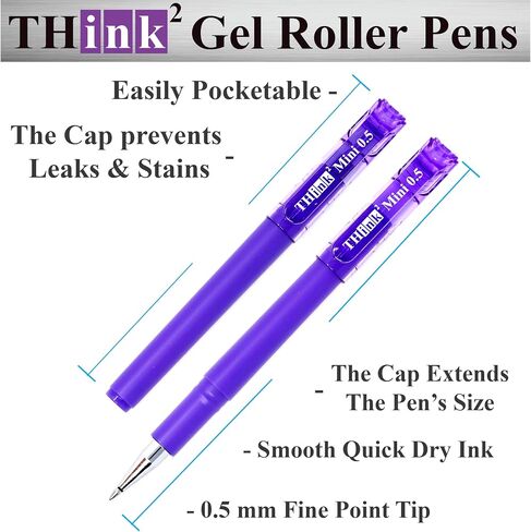 THINK2MASTER [24 Pens - Purple Ink Think2 0.5mm Pocketable Mini Gel Pens. (24 Purple) Fine Point Small Rollerball Pens with Smooth Quick Drying Ink. in Saudi Arabia