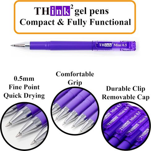 THINK2MASTER [24 Pens - Purple Ink Think2 0.5mm Pocketable Mini Gel Pens. (24 Purple) Fine Point Small Rollerball Pens with Smooth Quick Drying Ink. in Saudi Arabia