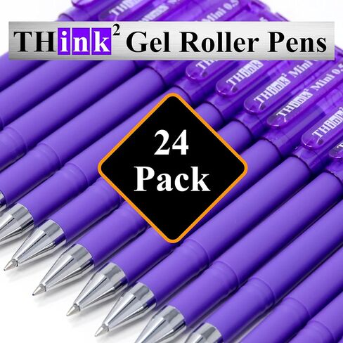THINK2MASTER [24 Pens - Purple Ink Think2 0.5mm Pocketable Mini Gel Pens. (24 Purple) Fine Point Small Rollerball Pens with Smooth Quick Drying Ink. in Saudi Arabia