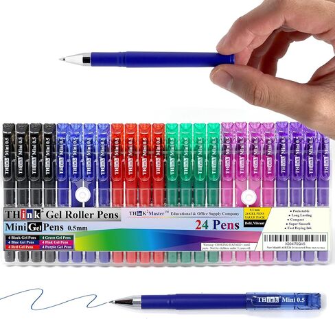 THINK2MASTER [24 Pens - Purple Ink Think2 0.5mm Pocketable Mini Gel Pens. (24 Purple) Fine Point Small Rollerball Pens with Smooth Quick Drying Ink. in Kuwait
