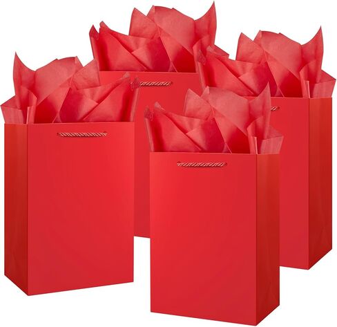 Jutieuo 10 Pack Luxury Red Gift Bags with Tissue Paper and Handles, 11" x 8" x 4" Premium Medium Size Red Gift Bags for Birthday, Wedding, Party in Kuwait