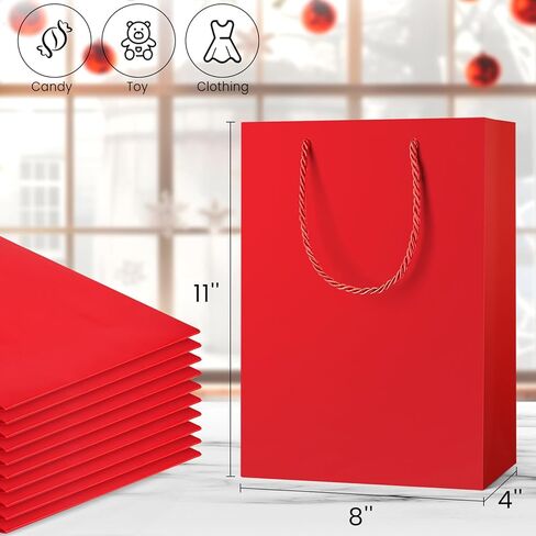 Jutieuo 10 Pack Luxury Red Gift Bags with Tissue Paper and Handles, 11" x 8" x 4" Premium Medium Size Red Gift Bags for Birthday, Wedding, Party in Kuwait