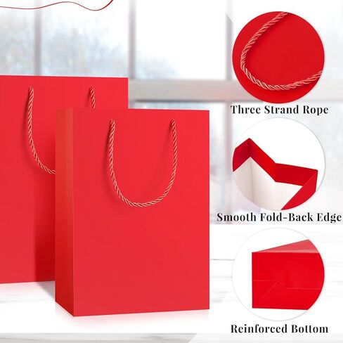 Jutieuo 10 Pack Luxury Red Gift Bags with Tissue Paper and Handles, 11" x 8" x 4" Premium Medium Size Red Gift Bags for Birthday, Wedding, Party in Kuwait