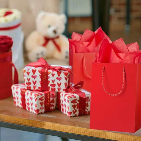 Jutieuo 10 Pack Luxury Red Gift Bags with Tissue Paper and Handles, 11" x 8" x 4" Premium Medium Size Red Gift Bags for Birthday, Wedding, Party in Kuwait