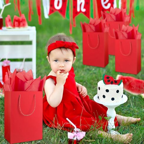 Jutieuo 10 Pack Luxury Red Gift Bags with Tissue Paper and Handles, 11" x 8" x 4" Premium Medium Size Red Gift Bags for Birthday, Wedding, Party in Kuwait