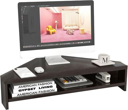 Double Deck Monitor Riser, Cut Triangle Save Space Desktop Corner Stand with Storage, Wooden Computer Stand Office Organization Shelf (Color : White) in Saudi Arabia