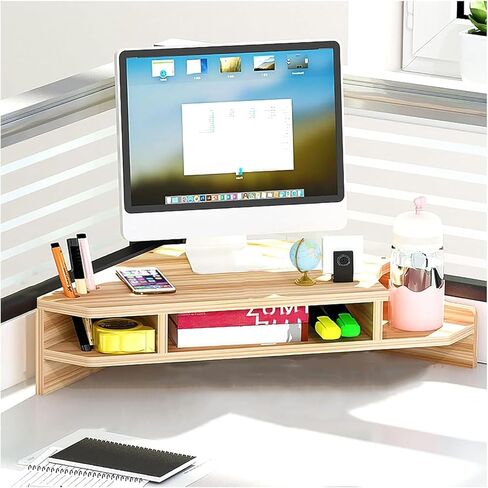 مراقبة حامل الحامل ، Triangle Monitor Stand Riser 2 Tiers Riseers LupoP مع حاملي القلم وحامل الكأس ، ومراقب الزاوية الخشبية مع التخزين ، منظم الكمبيوتر لغرفة الدراسة المكتبية (أبيض) in Saudi Arabia