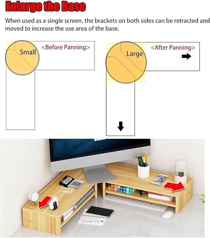 Triangle Monitor Stand Riser, Corner Monitor Stand, 2 Tier Wooden Desktop Corner Stand with Storage, Monitor Riser Fit Computer(Brown) in Saudi Arabia