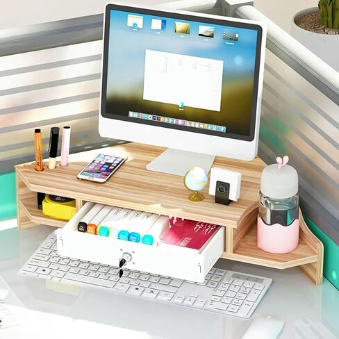 Desktop Organizer Computer Monitor Stand Laptop Riser for Desk with Storage, 2 Tier Triangle Screen Risers for PC/TV/Tablet, Computer Corner Monitor Stand Organization in Saudi Arabia