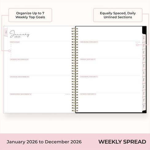 Blue Sky Rachel Parcell 2026 Weekly and Monthly Planner Calendar, January 2026 - December 2026, 8.5" x 11", Clear Pocket Cover, Durable Twin Wire Binding, Laminated Tabs, Storage Pocket, Stickers, Ana in Saudi Arabia