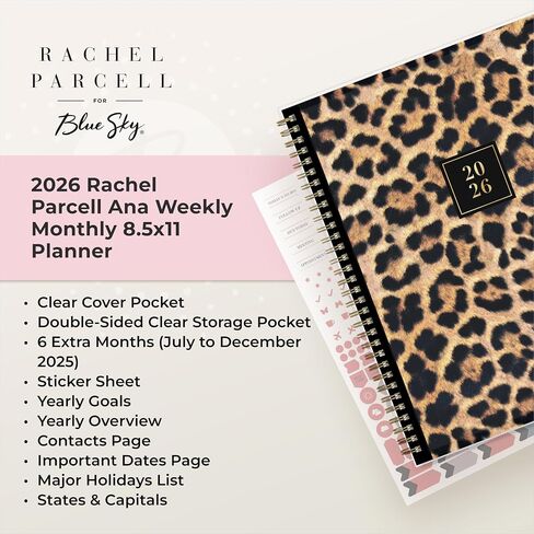 Blue Sky Rachel Parcell 2026 Weekly and Monthly Planner Calendar, January 2026 - December 2026, 8.5" x 11", Clear Pocket Cover, Durable Twin Wire Binding, Laminated Tabs, Storage Pocket, Stickers, Ana in Saudi Arabia