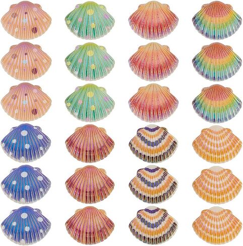 PH PandaHall 48PCS Dyied Flat Back Shells, 8 Colors Resin Sea Shell Cabochons Glitter Ocean Seashell Charms Pendants Cute Shell Embellishments for DIY Scrapbooking Ring Hair Clips Jewelry Making in Saudi Arabia