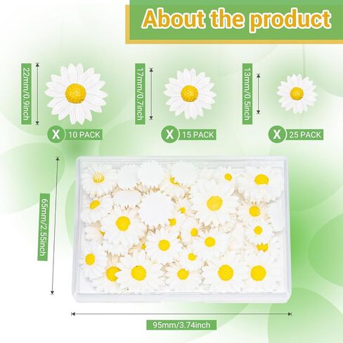 Daisy Flowers Craft Kit, 50 Pcs Resin Daisies in 3 Sizes with Storage Box, Flat Back Floral Embellishments for DIY Scrapbooking, Home Wedding Party Decor, Food Safe Decoration in Saudi Arabia