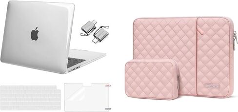 MOSISO Compatible with MacBook Air 13 inch Case 2024 2023 2022 M3 A3113 M2 A2681 Touch ID, Plastic Hard Shell Case&Keyboard Cover&Screen Film&Pouch&Bag with Pocket&Small Case, Crystal Clear&Chalk Pink in Saudi Arabia