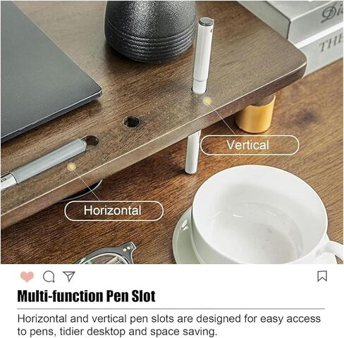 مراقب الكمبيوتر Corner Corner Riser ، Triangle Monitor Stand لركن سطح المكتب ، صاخبة شاشة الخشب الصلبة مع فتحة القلم (Walnut) in Saudi Arabia