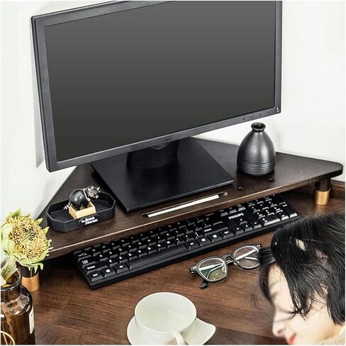 مراقب الكمبيوتر Corner Corner Riser ، Triangle Monitor Stand لركن سطح المكتب ، صاخبة شاشة الخشب الصلبة مع فتحة القلم (Walnut) in Saudi Arabia