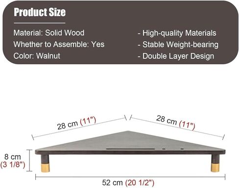 مراقب الكمبيوتر Corner Corner Riser ، Triangle Monitor Stand لركن سطح المكتب ، صاخبة شاشة الخشب الصلبة مع فتحة القلم (Walnut) in Saudi Arabia