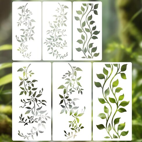 6Pcs Large Botanical Vine Stencils – 16" & 12"Reusable Leaf Branch Templates for Painting on Wood, Wall, Furniture, Canvas, Cards, and Crafts in Saudi Arabia