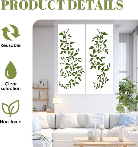 6Pcs Large Botanical Vine Stencils – 16" & 12"Reusable Leaf Branch Templates for Painting on Wood, Wall, Furniture, Canvas, Cards, and Crafts in Saudi Arabia