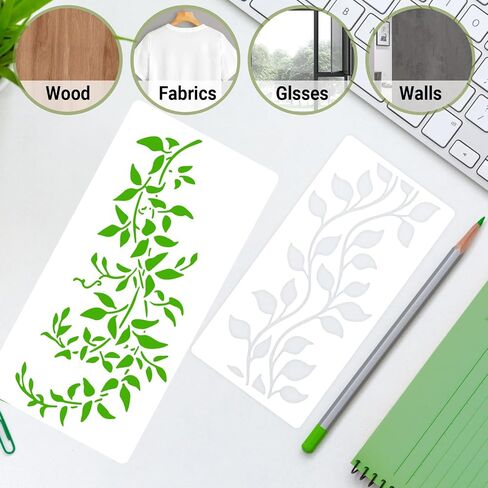 6Pcs Large Botanical Vine Stencils – 16" & 12"Reusable Leaf Branch Templates for Painting on Wood, Wall, Furniture, Canvas, Cards, and Crafts in Saudi Arabia