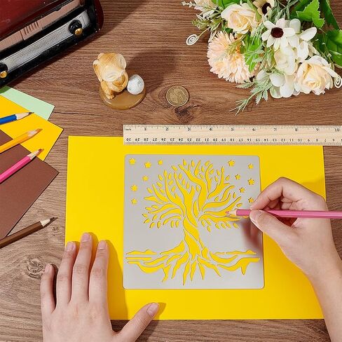 FINGERINSPIRE Tree of Life Metal Journal Stencil Stars Metal Painting Template Stainless Steel Multifunctional Planner Metal Stencils Templates for Wood Burning DIY, Engraving, Painting, Scrapbooking in Saudi Arabia