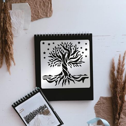 FINGERINSPIRE Tree of Life Metal Journal Stencil Stars Metal Painting Template Stainless Steel Multifunctional Planner Metal Stencils Templates for Wood Burning DIY, Engraving, Painting, Scrapbooking in Saudi Arabia