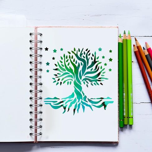 FINGERINSPIRE Tree of Life Metal Journal Stencil Stars Metal Painting Template Stainless Steel Multifunctional Planner Metal Stencils Templates for Wood Burning DIY, Engraving, Painting, Scrapbooking in Saudi Arabia