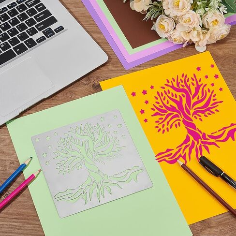 FINGERINSPIRE Tree of Life Metal Journal Stencil Stars Metal Painting Template Stainless Steel Multifunctional Planner Metal Stencils Templates for Wood Burning DIY, Engraving, Painting, Scrapbooking in Saudi Arabia