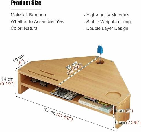 Triangle Monitor Stand Riser - Walnut Corner Monitor Stand with 2-Tier Storage Space-Saving Desktop Shelf for Dual Monitors Ergonomic Desk Accessory in Saudi Arabia