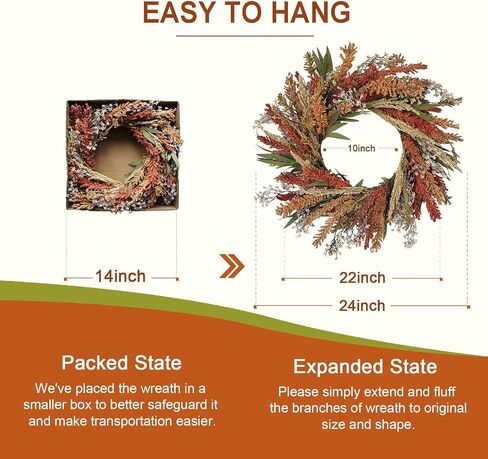 Fall Harvest Grain Wreath for Front Door Outside, 22-24 Inch Indoor Outdoor Wreath for Thanksgiving, Farmhouse Autumn Wreath for Home Porch Wall Window in Saudi Arabia
