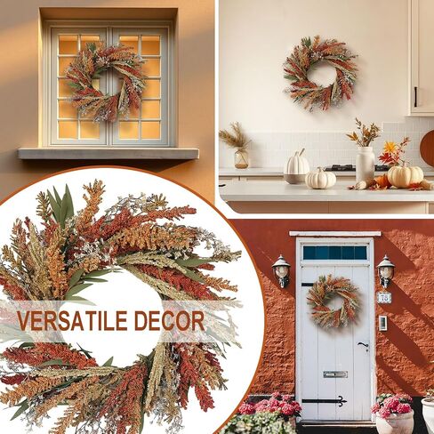 Fall Harvest Grain Wreath for Front Door Outside, 22-24 Inch Indoor Outdoor Wreath for Thanksgiving, Farmhouse Autumn Wreath for Home Porch Wall Window in Saudi Arabia